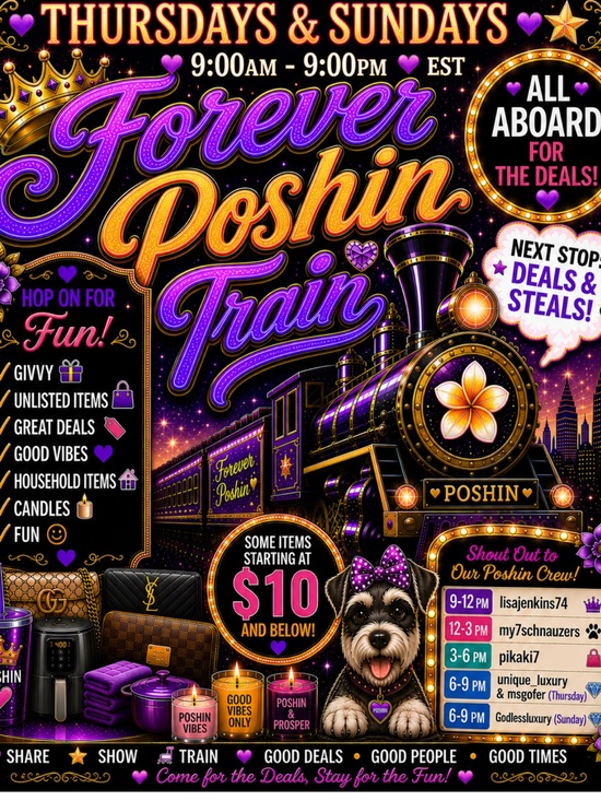 Accessories - Forever Poshin Train 6:00am - 9:00pm Eastern Standard Time!!!!